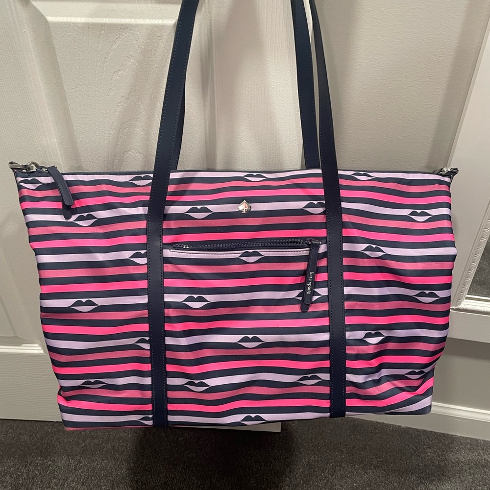 Stylish Striped Tote Bag - Pink and Blue